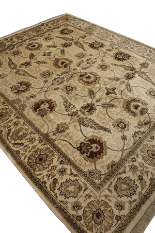 375x250 cm Indian Ziegler Tribal Wool Rug Handmade Beige - Rugoutlet
