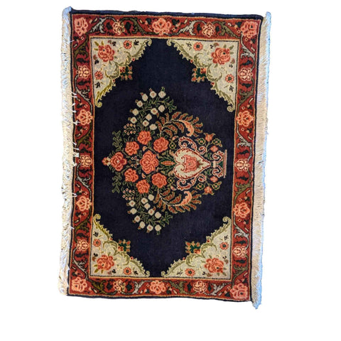 93 x 60 cm Persian Senneh Traditional Black Small Rug - Rugoutlet