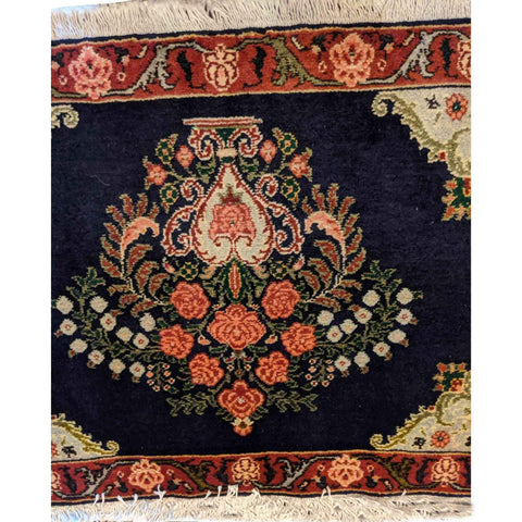 93 x 60 cm Persian Senneh Traditional Black Small Rug - Rugoutlet