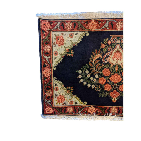 93 x 60 cm Persian Senneh Traditional Black Small Rug - Rugoutlet
