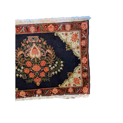 93 x 60 cm Persian Senneh Traditional Black Small Rug - Rugoutlet