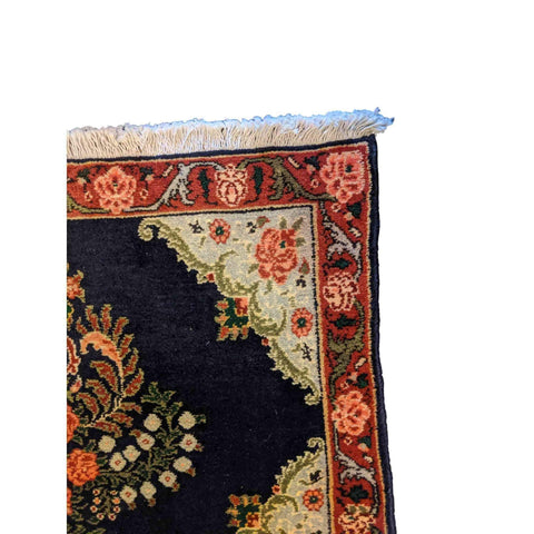 93 x 60 cm Persian Senneh Traditional Black Small Rug - Rugoutlet