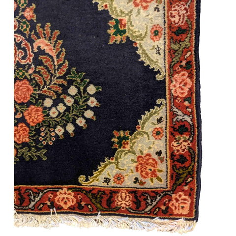 93 x 60 cm Persian Senneh Traditional Black Small Rug - Rugoutlet
