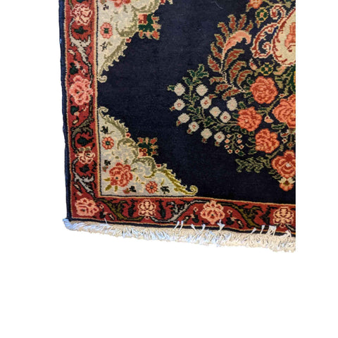93 x 60 cm Persian Senneh Traditional Black Small Rug - Rugoutlet