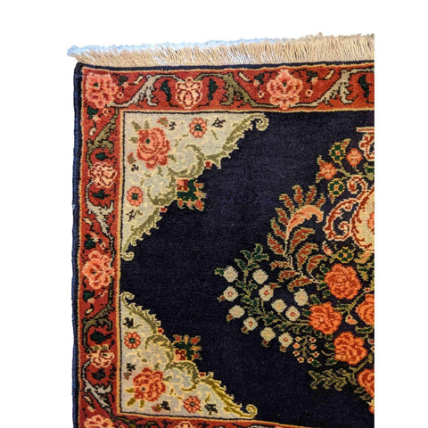 93 x 60 cm Persian Senneh Traditional Black Small Rug - Rugoutlet