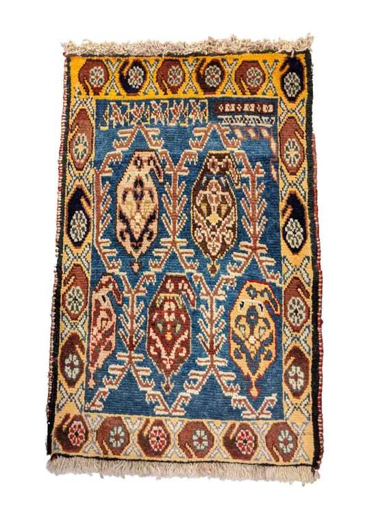 93 x 61 cm Shiraz Yalameh Tribal Blue Small Rug - Rugmaster