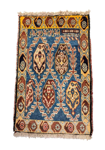 93 x 61 cm Shiraz Yalameh Tribal Blue Small Rug - Rugoutlet