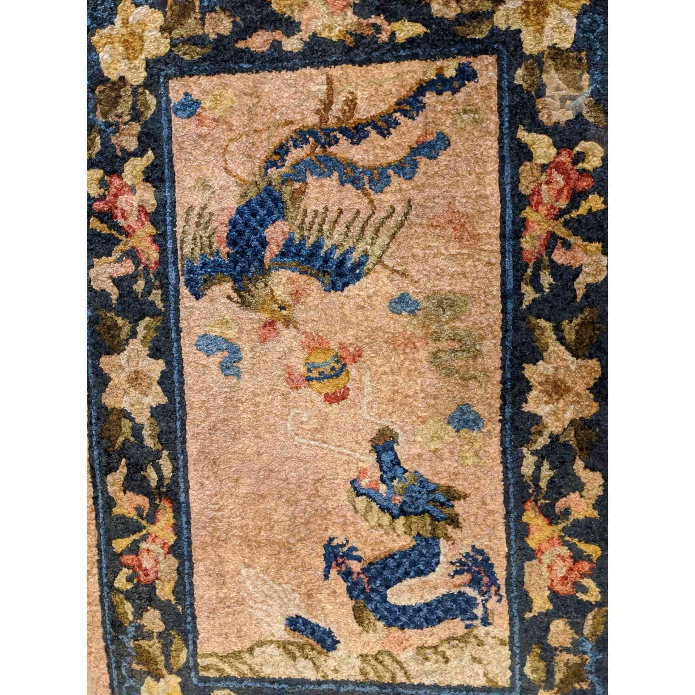 93 x 64 cm Chinese Traditional Blue Small Rug - Rugmaster