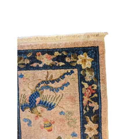 93 x 64 cm Chinese Traditional Blue Small Rug - Rugoutlet