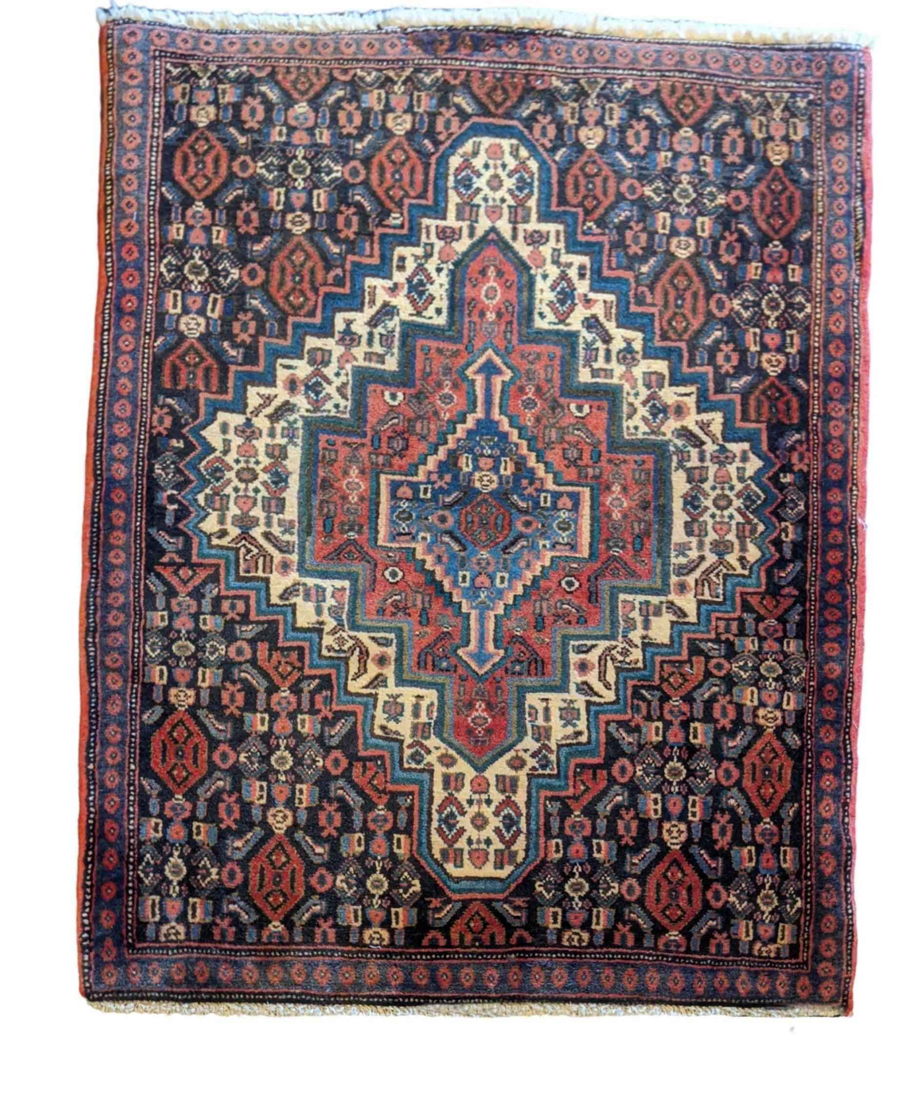 93 x 70 cm Persian Senneh Traditional Red Small Rug - Rugoutlet