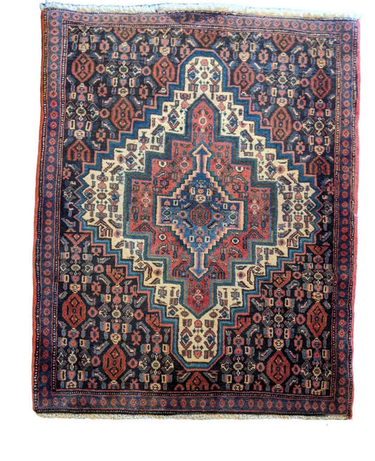 93 x 70 cm Persian Senneh Traditional Red Small Rug - Rugmaster