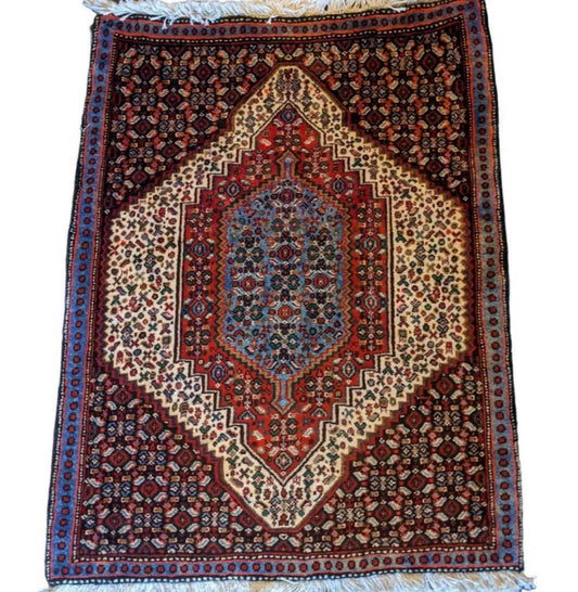 93 x 72 cm Persian Bijar Traditional Red Small Rug - Rugoutlet