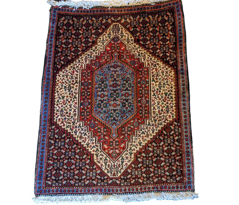 93 x 72 cm Persian Bijar Traditional Red Small Rug - Rugoutlet