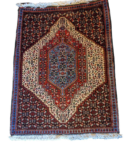 93 x 72 cm Persian Bijar Traditional Red Small Rug - Rugoutlet