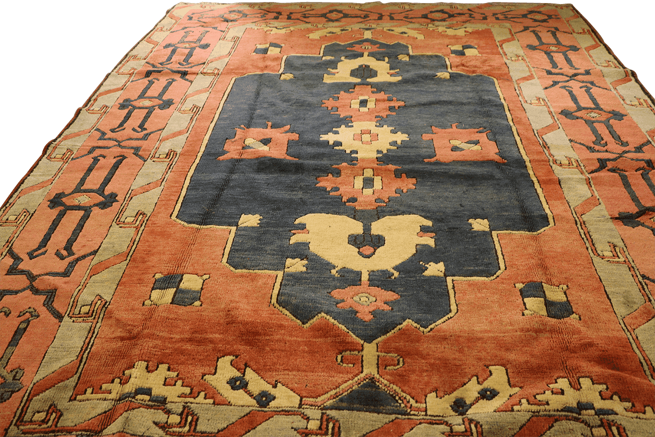 355x265 cm Turkish Kars Tribal Wool Rug Handmade Black Orange - Rugoutlet