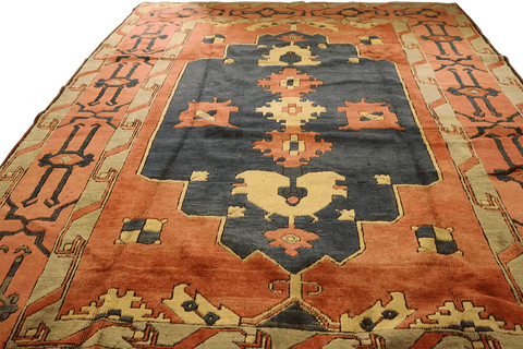 355x265 cm Turkish Kars Tribal Wool Rug Handmade Black Orange - Rugoutlet
