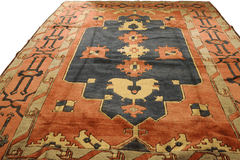 355x265 cm Turkish Kars Tribal Wool Rug Handmade Black Orange - Rugoutlet