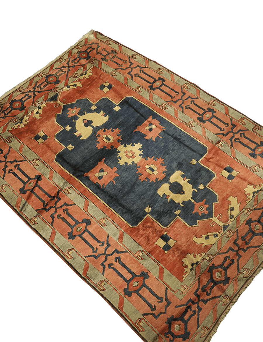 355x265 cm Turkish Kars Tribal Wool Rug Handmade Black Orange - Rugoutlet