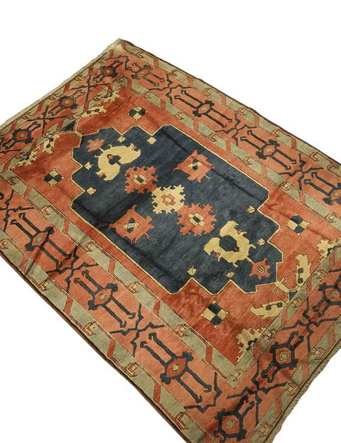 355x265 cm Turkish Kars Tribal Wool Rug Handmade Black Orange - Rugoutlet