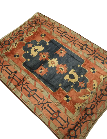 355x265 cm Turkish Kars Tribal Wool Rug Handmade Black Orange - Rugoutlet