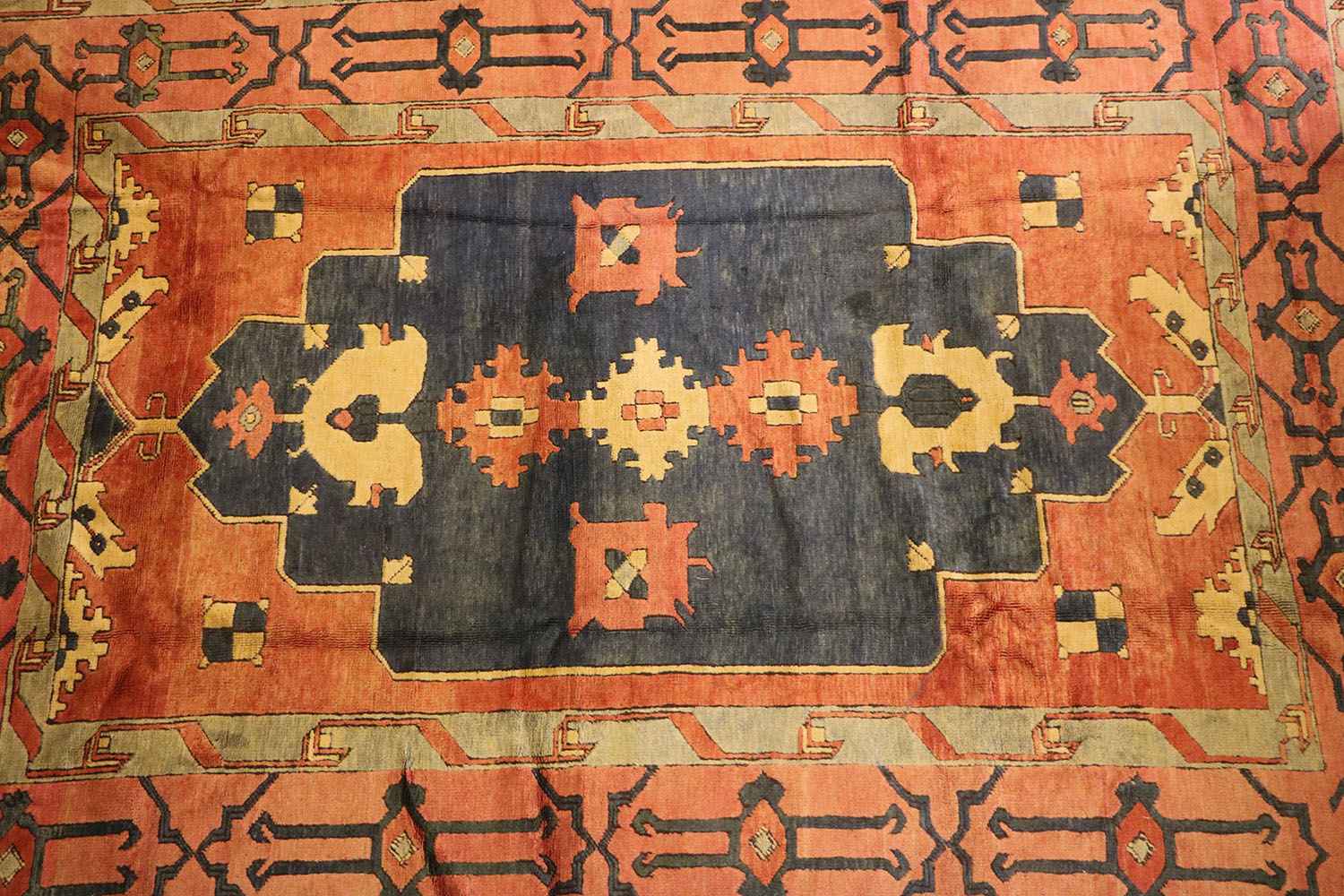 355x265 cm Turkish Kars Tribal Wool Rug Handmade Black Orange - Rugoutlet