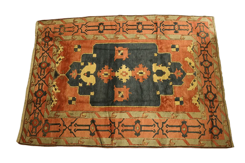 355x265 cm Turkish Kars Tribal Wool Rug Handmade Black Orange - Rugoutlet