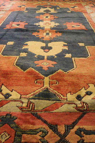 355x265 cm Turkish Kars Tribal Wool Rug Handmade Black Orange - Rugoutlet