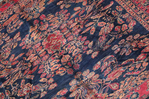 355x265 cm Antique Persian Sarouk Wool Rug Handmade Blue Pink - Rugoutlet