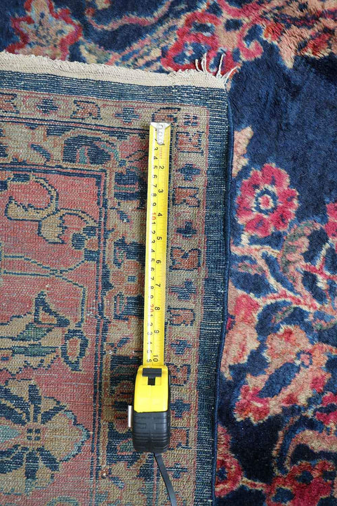 355x265 cm Antique Persian Sarouk Wool Rug Handmade Blue Pink - Rugoutlet