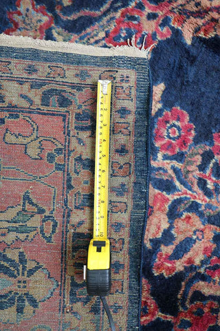 355x265 cm Antique Persian Sarouk Wool Rug Handmade Blue Pink - Rugoutlet