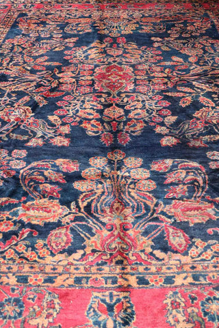 355x265 cm Antique Persian Sarouk Wool Rug Handmade Blue Pink - Rugoutlet