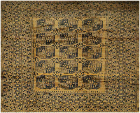 335x263 cm Antique Golden Afghan Wool Rug Handmade Yellow Black - Rugoutlet