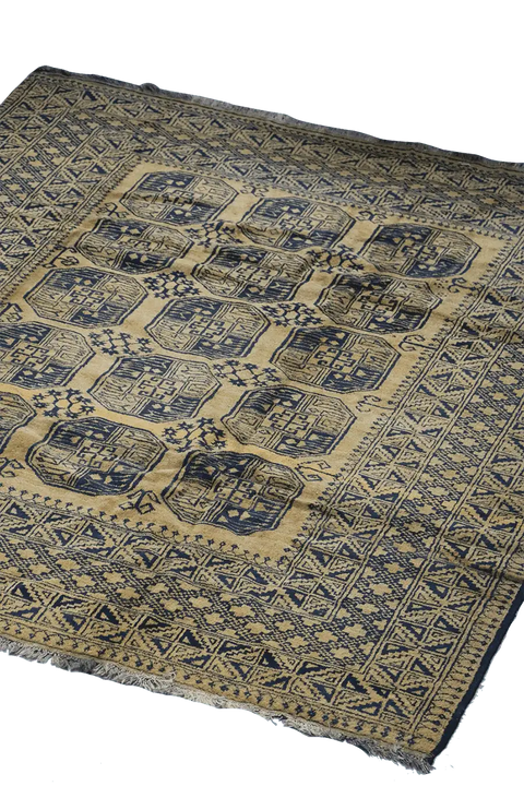 335x263 cm Antique Golden Afghan Wool Rug Handmade Yellow Black - Rugoutlet