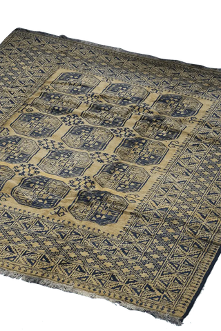 335x263 cm Antique Golden Afghan Wool Rug Handmade Yellow Black - Rugoutlet