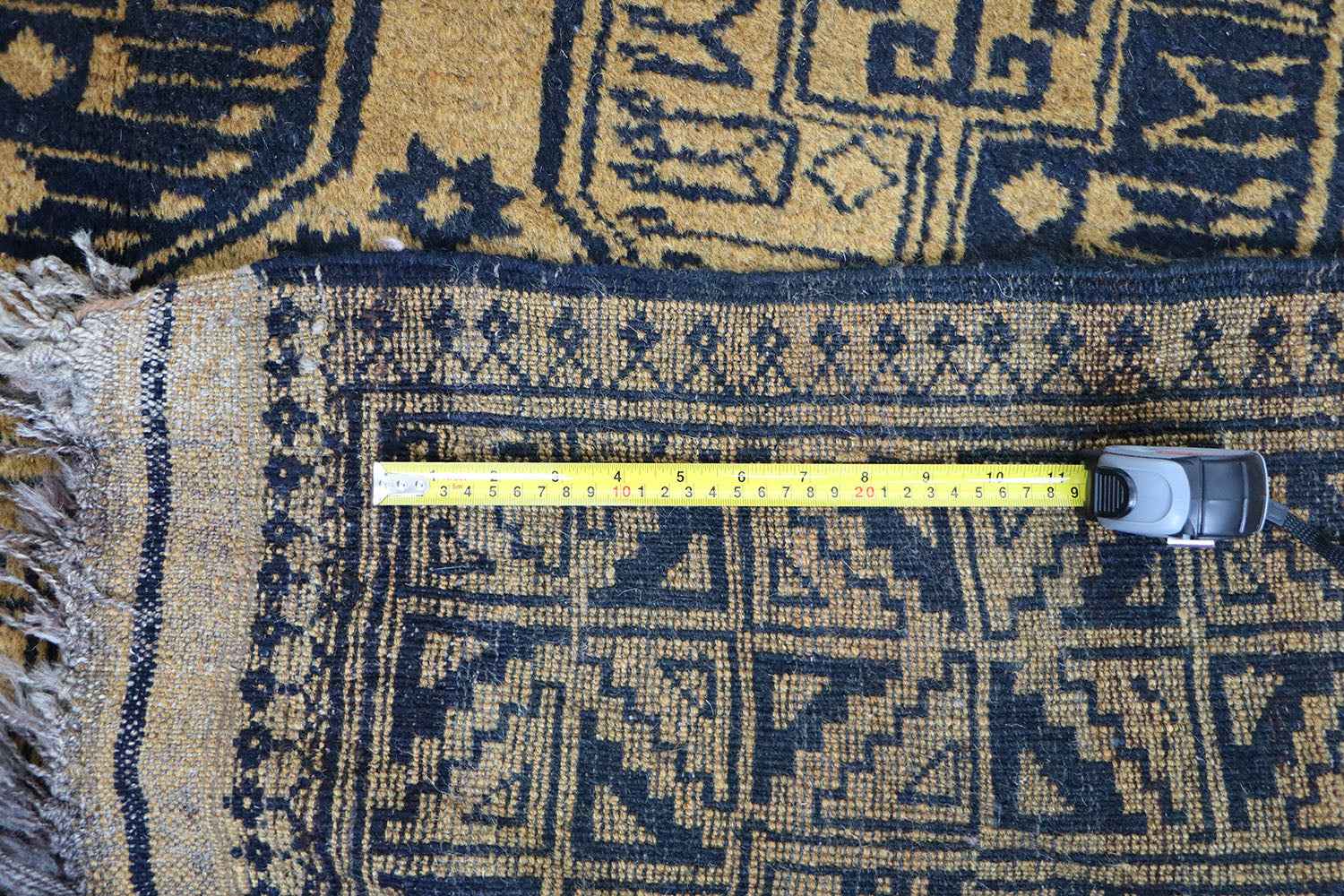 335x263 cm Antique Golden Afghan Wool Rug Handmade Yellow Black - Rugoutlet