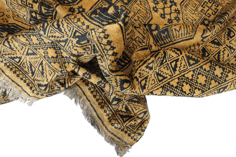 335x263 cm Antique Golden Afghan Wool Rug Handmade Yellow Black - Rugoutlet