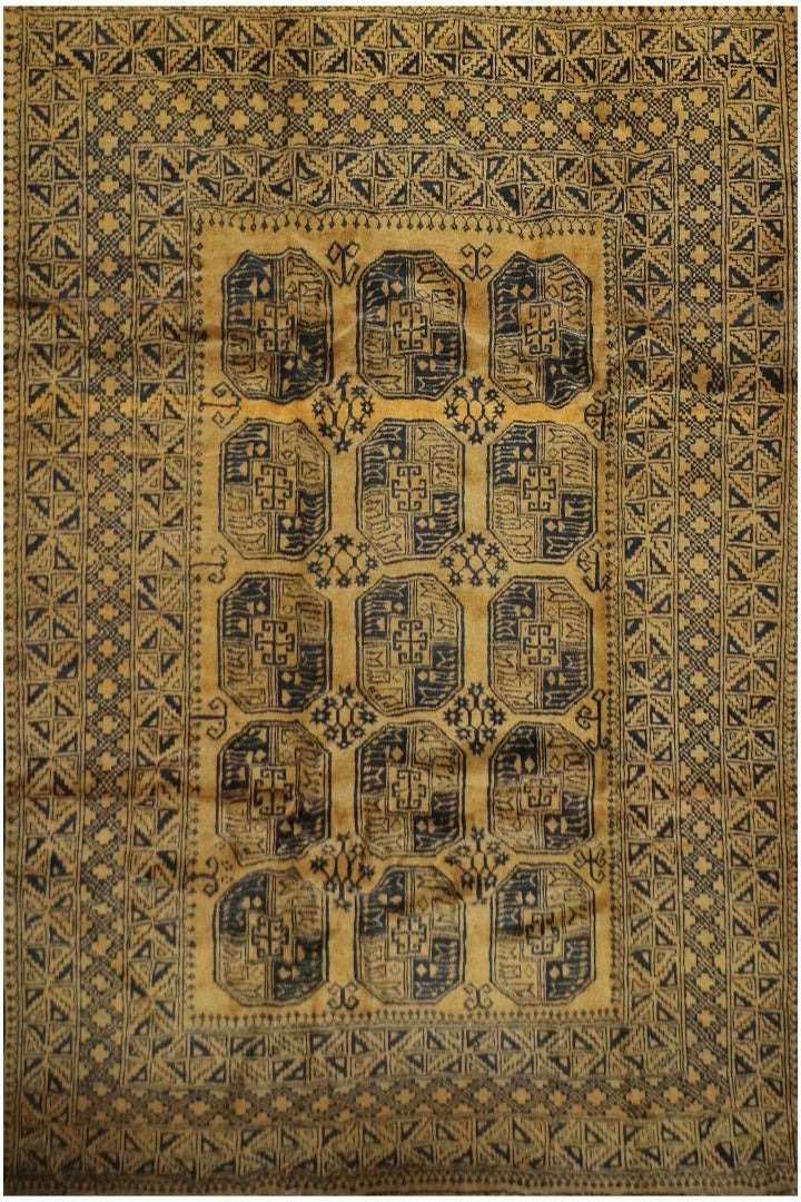 335x263 cm Antique Golden Afghan Wool Rug Handmade Yellow Black - Rugoutlet