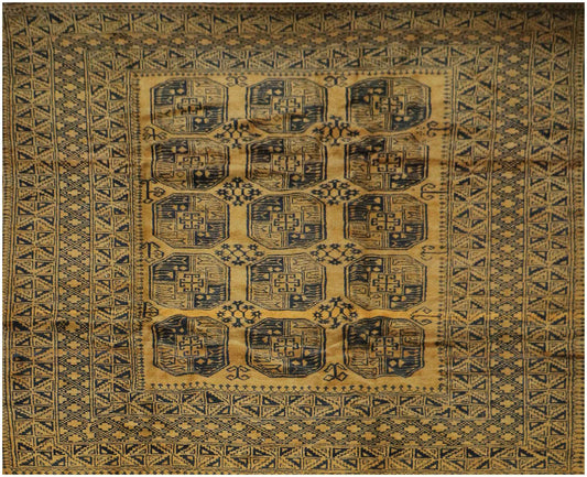 335x263 cm Antique Golden Afghan Wool Rug Handmade Yellow Black