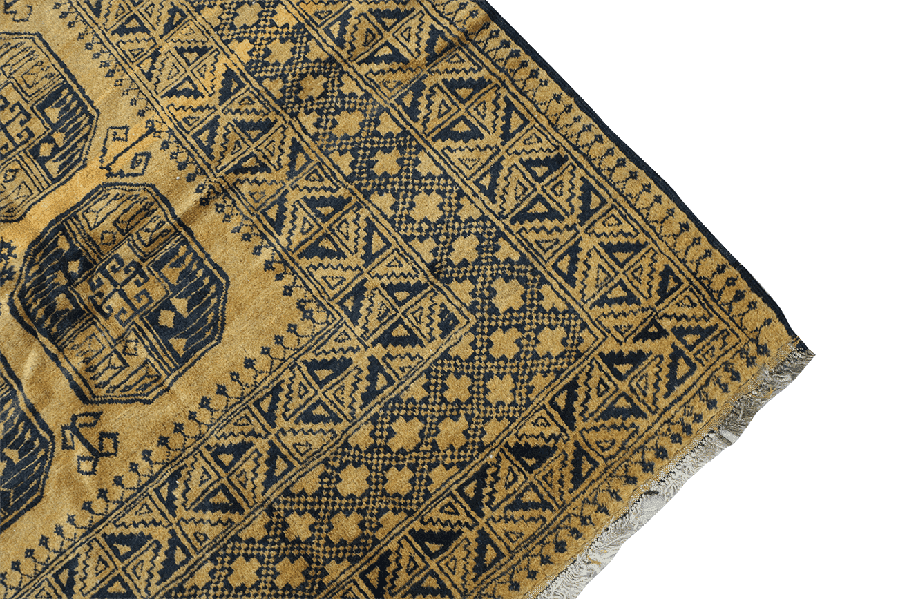 335x263 cm Antique Golden Afghan Wool Rug Handmade Yellow Black - Rugoutlet