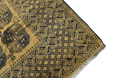 335x263 cm Antique Golden Afghan Wool Rug Handmade Yellow Black - Rugoutlet