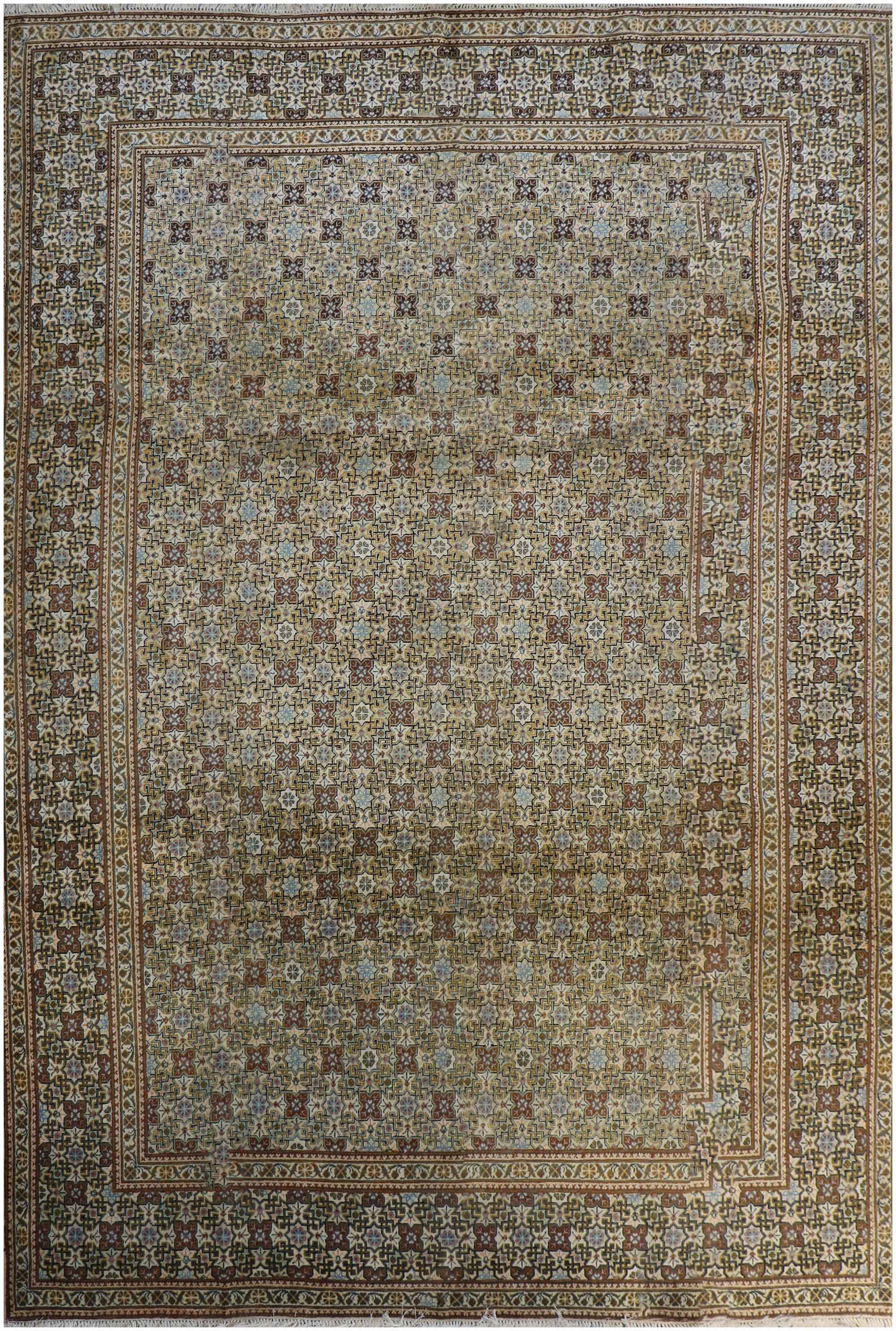 370x265 cm Antique Kashan Wool Rug Handmade Beige Brown - Rugoutlet