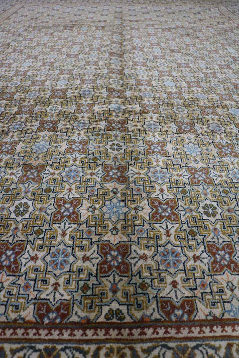 370x265 cm Antique Kashan Wool Rug Handmade Beige Brown - Rugoutlet