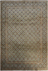 370x265 cm Antique Kashan Wool Rug Handmade Beige Brown - Rugoutlet