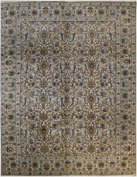 340x240 cm Antique Tabriz Wool Rug Handmade Blue Beige - Rugoutlet