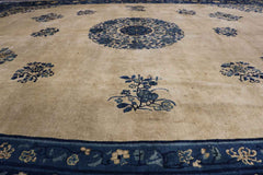 384x310 cm Antique Chinese Wool Rug Handmade Beige Blue - Rugoutlet