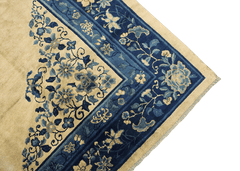 384x310 cm Antique Chinese Wool Rug Handmade Beige Blue - Rugoutlet