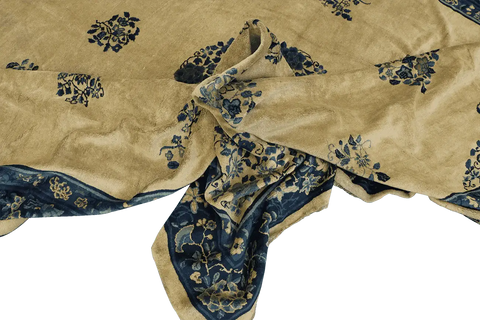384x310 cm Antique Chinese Wool Rug Handmade Beige Blue - Rugoutlet