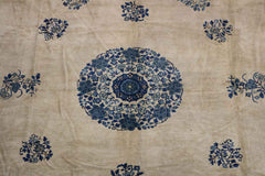 384x310 cm Antique Chinese Wool Rug Handmade Beige Blue - Rugoutlet