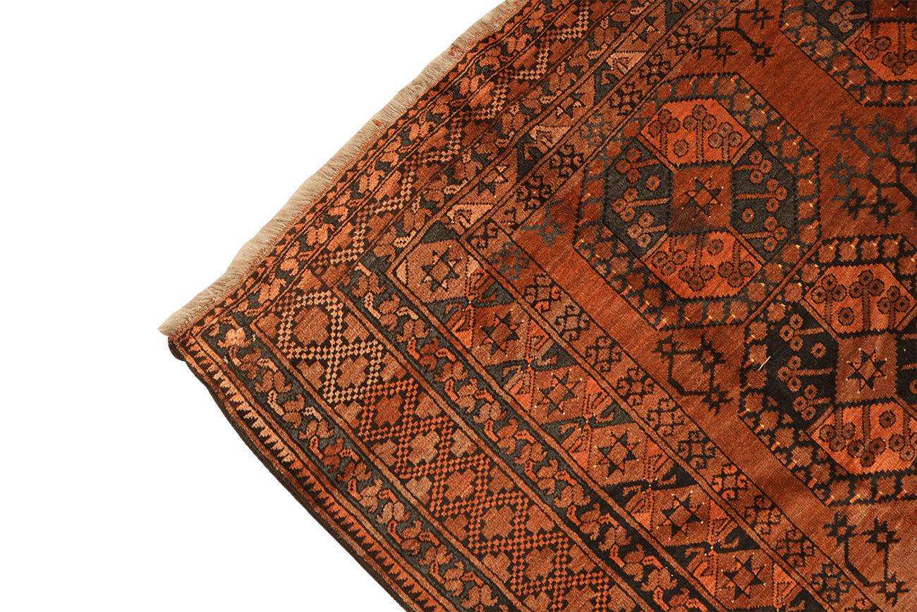 406x262 cm Old Afghan Wool Rug Handmade Maroon Orange - Rugoutlet