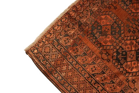 406x262 cm Old Afghan Wool Rug Handmade Maroon Orange - Rugoutlet